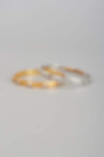 White & Gold Rhodium Finish Cubic Zirconia Matt Bangles (Set of 2) by Ananta Jewellery