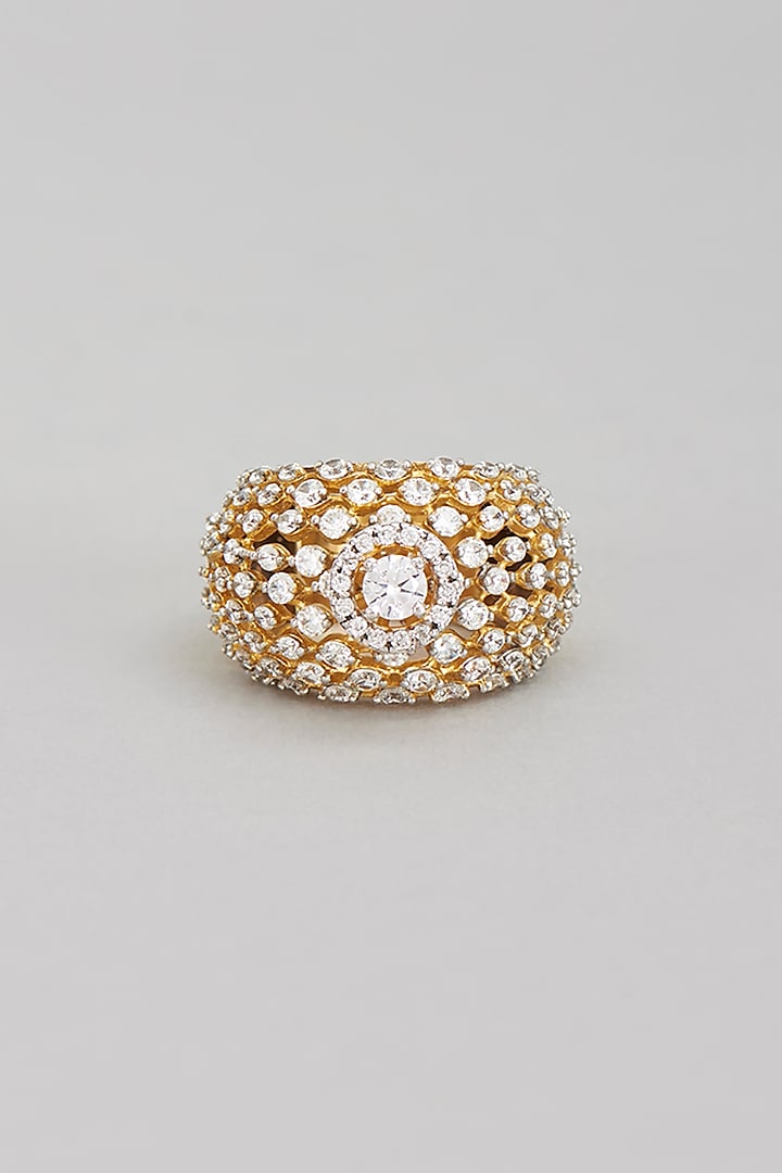 Gold Finish Cubic Zirconia Solitaire Cocktail Ring by Ananta Jewellery