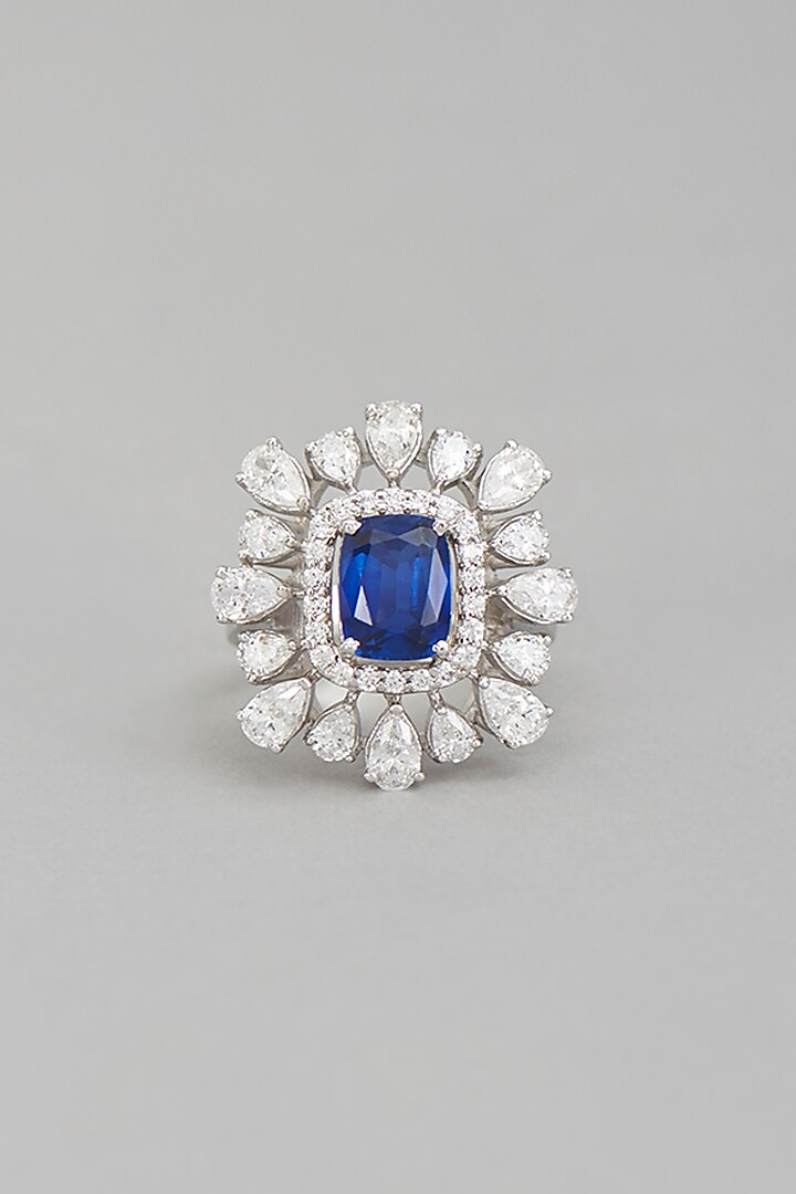 White Rhodium Finish Sapphire Semi-Precious Stone Ring by Ananta Jewellery