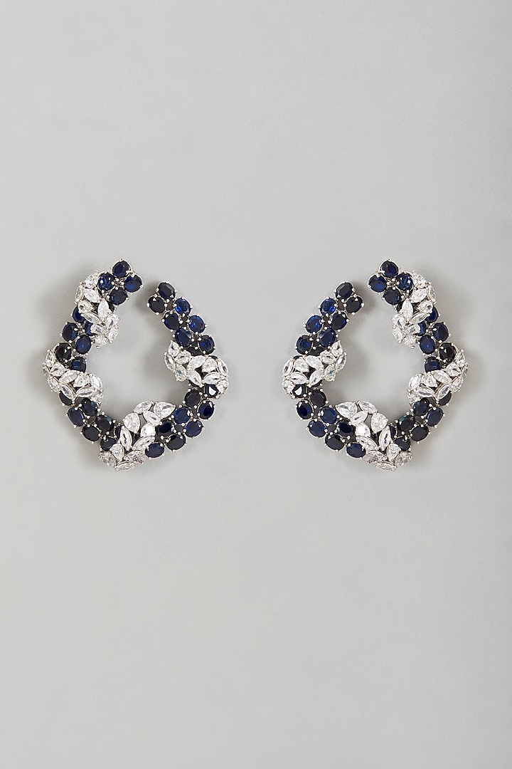White Rhodium Finish Oval-Shaped Sapphire Semi-Precious Stone Earrings by Ananta Jewellery