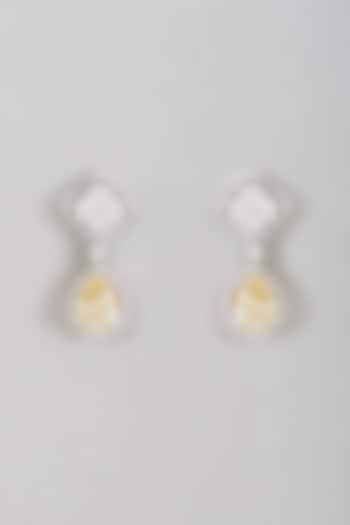 White Rhodium Finish Yellow Citrine Semi-Precious Stone Earrings by Ananta Jewellery