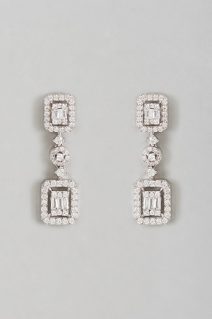 White Rhodium Finish Cubic Zirconia Twin-Layered Earrings by Ananta Jewellery