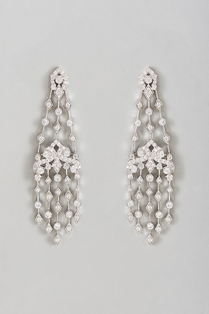 White Rhodium Finish Multi-Lined Cubic Zirconia Chandelier Earrings by Ananta Jewellery