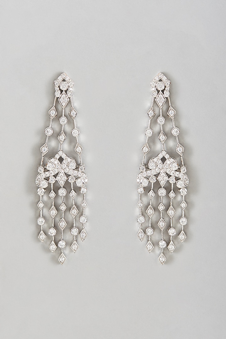 White Rhodium Finish Multi-Lined Cubic Zirconia Chandelier Earrings by Ananta Jewellery at Pernia's Pop Up Shop