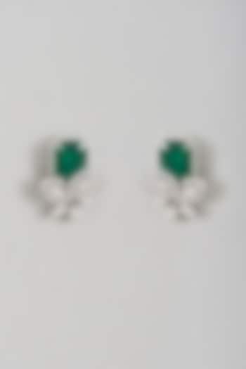 White Rhodium Finish Emerald Semi-Precious Stone Earrings by Ananta Jewellery