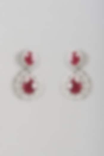 White Rhodium Finish Large Oval Ruby Semi-Precious Stone Earrings by Ananta Jewellery