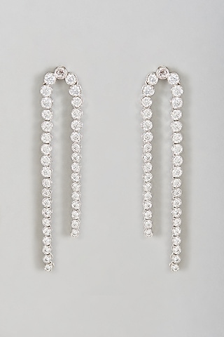 White Rhodium Finish Cubic Zirconia Solitaire Dangler Earrings by Ananta Jewellery