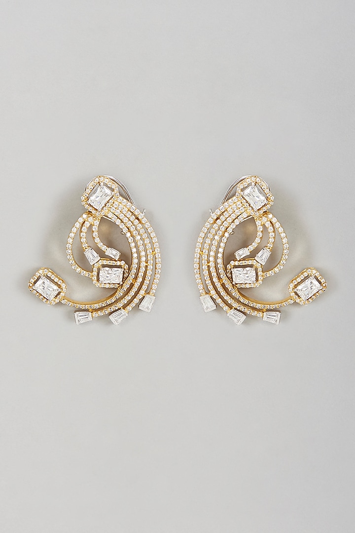 Two-Tone Finish Twin-Layered Cubic Zirconia Earrings by Ananta Jewellery