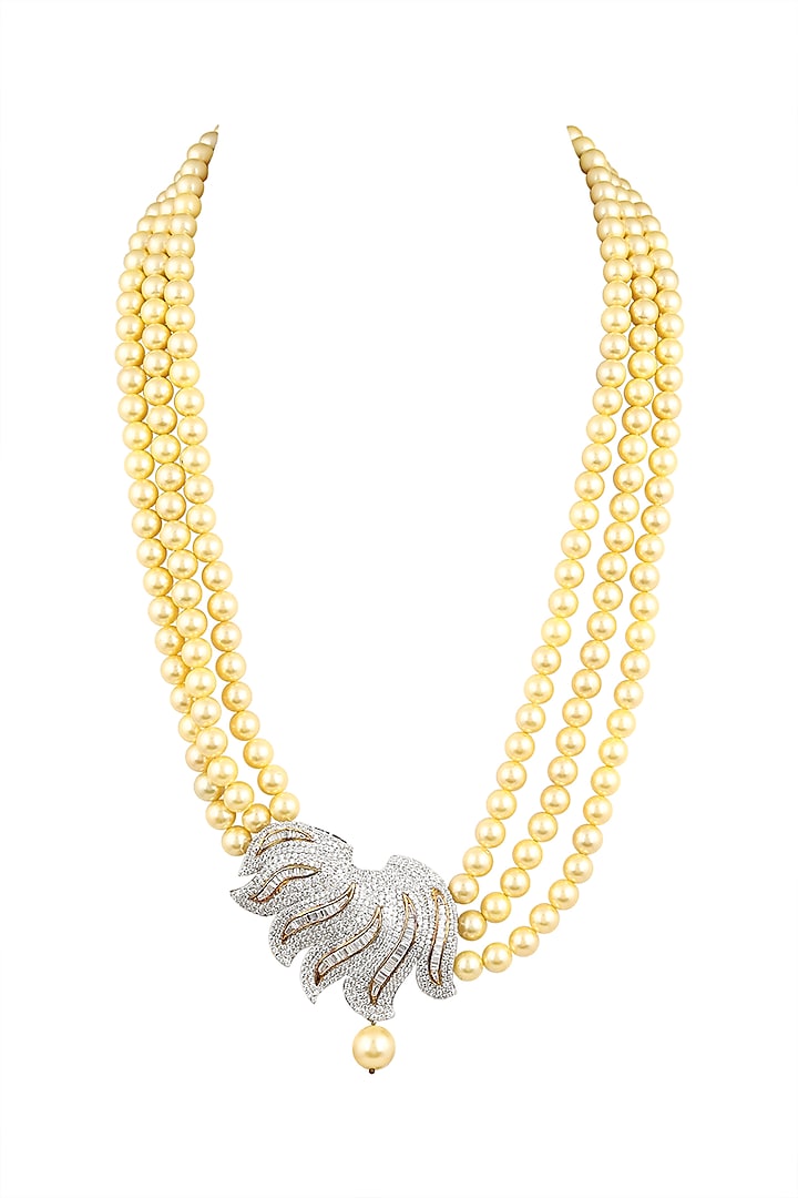 White & Gold Finish Pearls Necklace by Ananta Jewellery