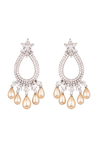 White Finish Pearls Earrings by Ananta Jewellery