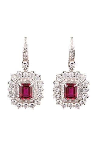 White Finish Ruby Earrings by Ananta Jewellery