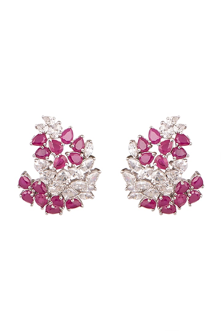 White Finish Zironia & Ruby Earrings by Ananta Jewellery