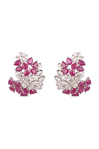 White Finish Zironia & Ruby Earrings by Ananta Jewellery
