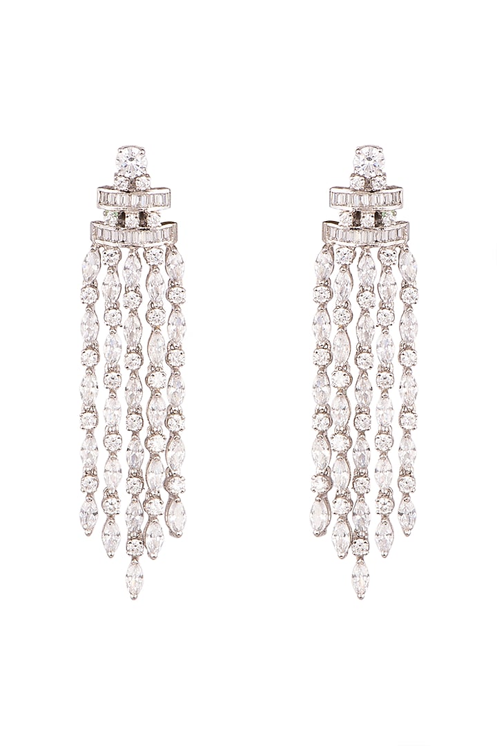 White Finish Zirconia Dangler Earrings by Ananta Jewellery at Pernia's Pop Up Shop