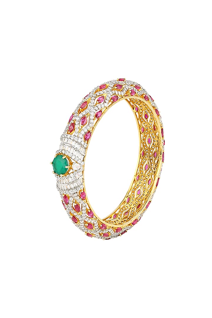 White & Gold Finish Rubies Bangle by Ananta Jewellery at Pernia's Pop Up Shop