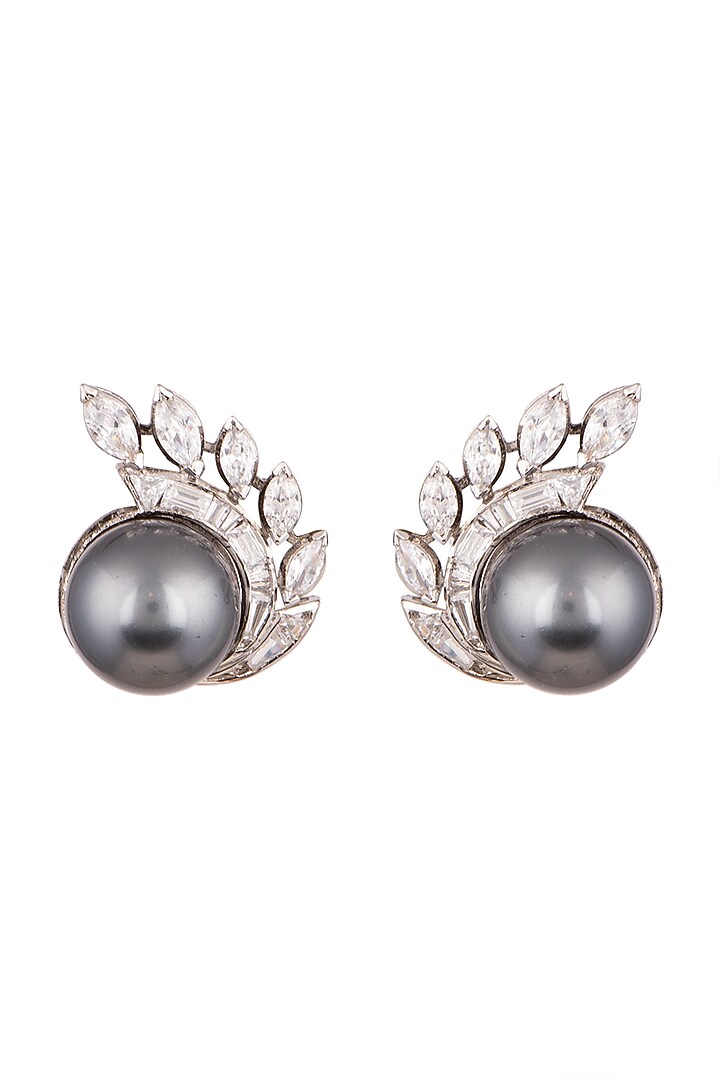 White Finish Zirconia & Pearl Earrings by Ananta Jewellery at Pernia's Pop Up Shop