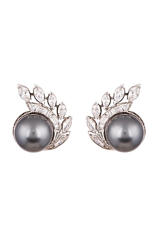 White Finish Zirconia & Pearl Earrings by Ananta Jewellery