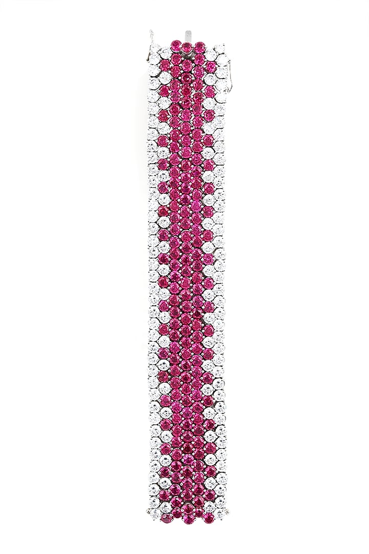 White Finish Pink Rubies Bracelet by Ananta Jewellery