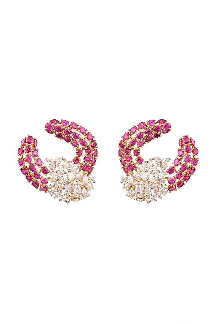 White & Gold Finish Diamond Earrings by Ananta Jewellery
