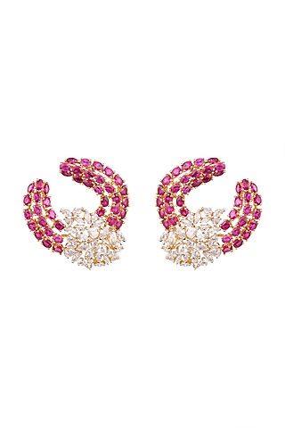 White & Gold Finish Diamond Earrings by Ananta Jewellery