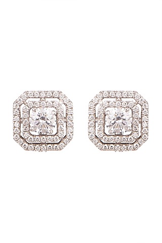 White Finish Cubic Zirconia Stud Earrings by Ananta Jewellery