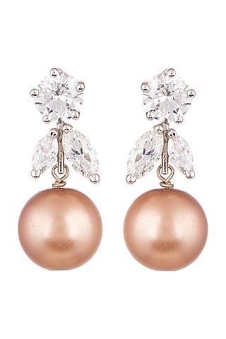 White Finish Gold Pearl Earrings by Ananta Jewellery