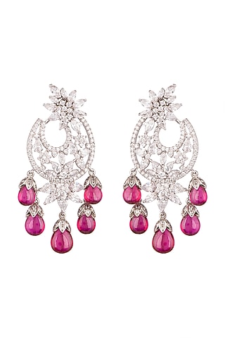White Finish Ruby Stud Earrings by Ananta Jewellery