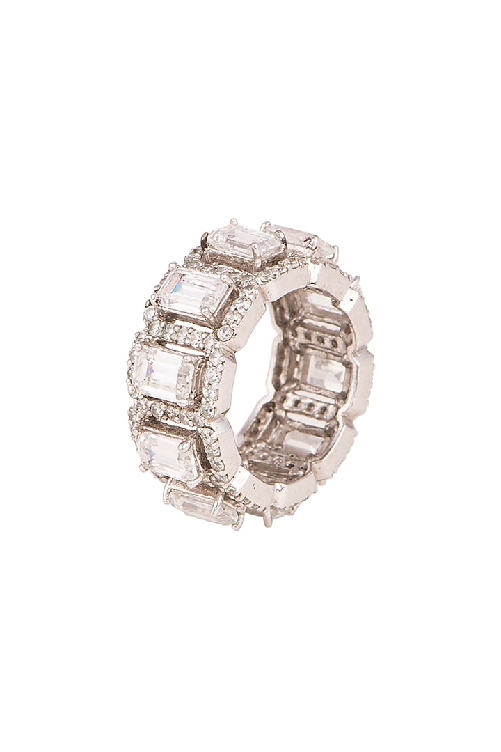 White Finish Cubic Zirconia Ring by Ananta Jewellery at Pernia's Pop Up Shop