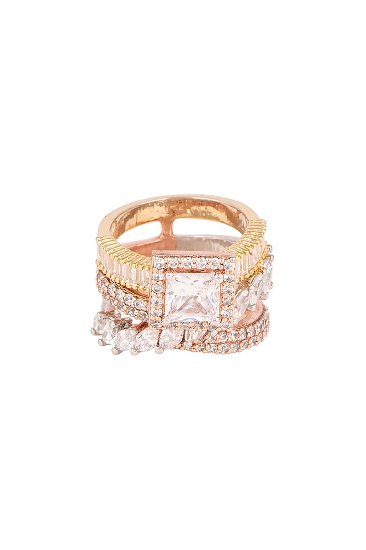 White, Rose Gold & Gold Finish Solitaire Ring by Ananta Jewellery