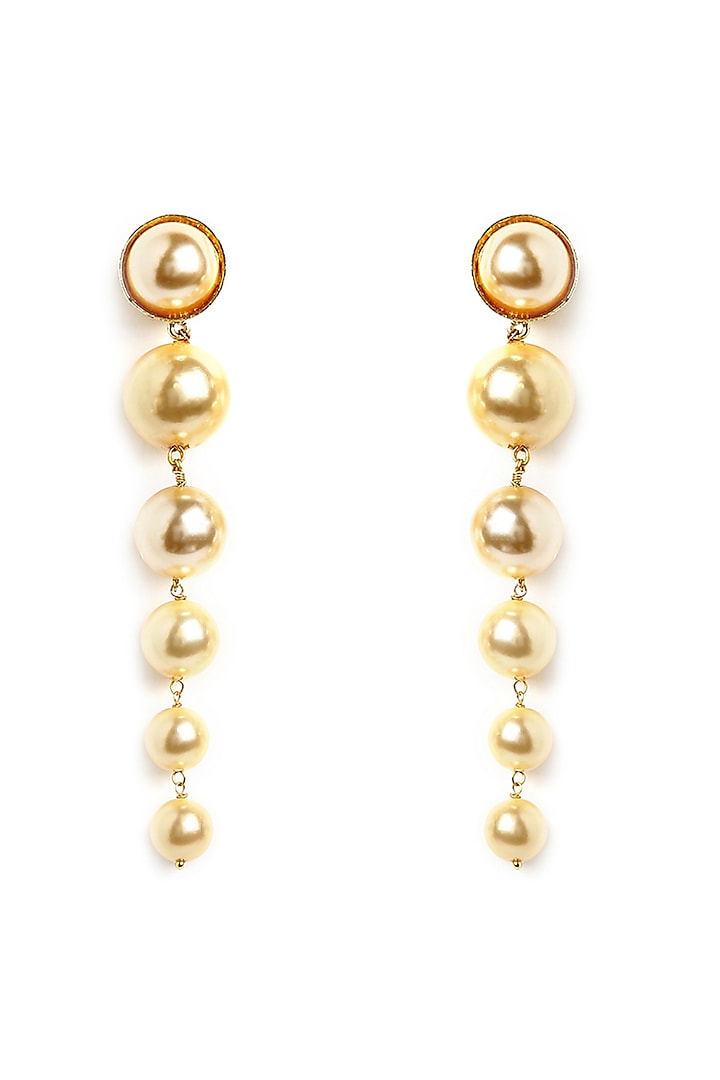 Gold Finish Cream Pearl Dangler Earrings by Ananta Jewellery at Pernia's Pop Up Shop