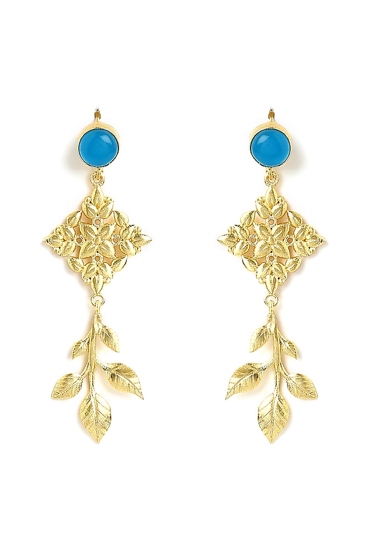 Gold Finish Floral Jaali Stone Dangler Earrings by Ananta Jewellery at Pernia's Pop Up Shop