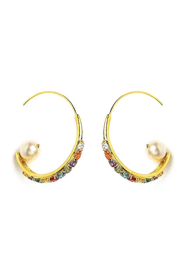 Gold Finish Multi-Colored Stone Baali Earrings by Ananta Jewellery