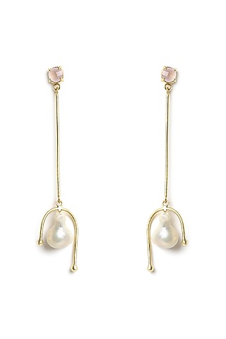 Gold Finish Baroque Pearl Dangler Earrings by Ananta Jewellery