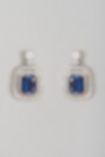 White Rhodium Finish Sapphire Semi-Precious Stone Earrings by Ananta Jewellery