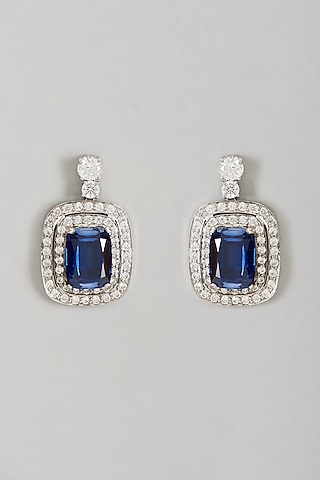 White Rhodium Finish Sapphire Semi-Precious Stone Earrings by Ananta Jewellery
