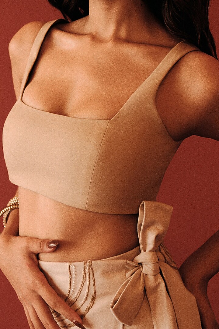Beige Cotton Twill Bustier Top by Antithesis at Pernia's Pop Up Shop