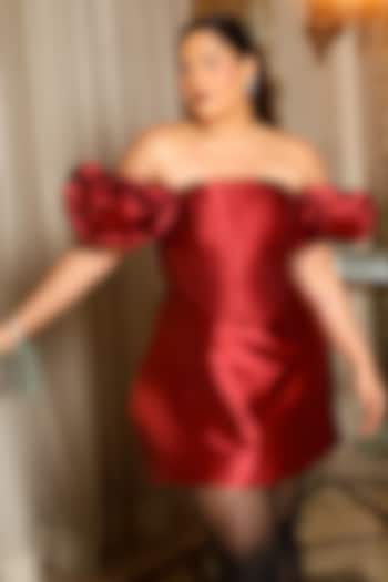 Red Silk Mini Off-Shoulder Cocktail Dress by Antithesis at Pernia's Pop Up Shop