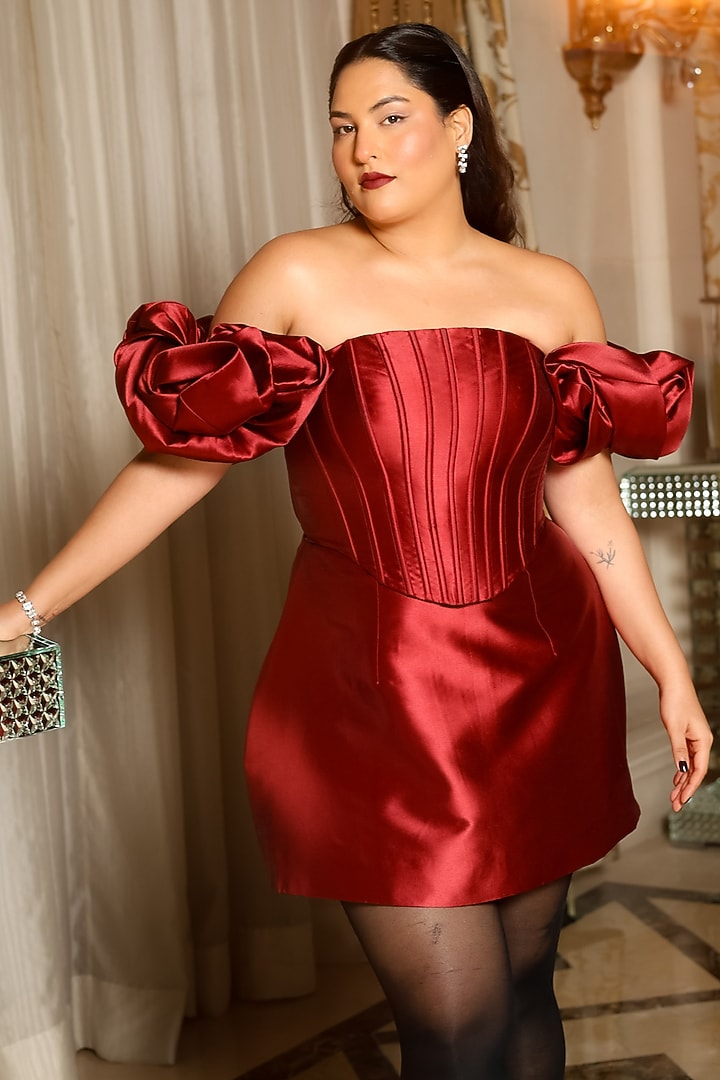 Red Silk Mini Off-Shoulder Cocktail Dress by Antithesis at Pernia's Pop Up Shop