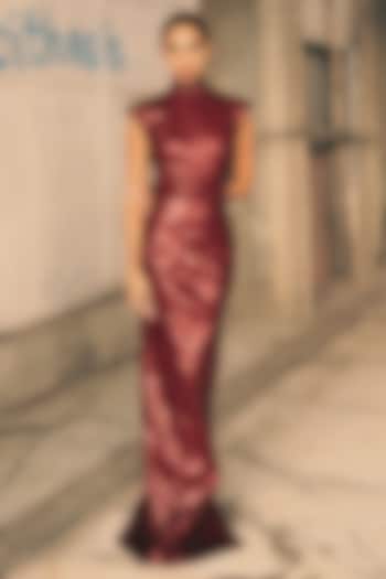Maroon Faux Leather Maxi Cocktail Dress by Antithesis at Pernia's Pop Up Shop