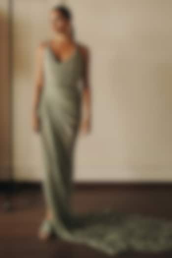 Green Chiffon Draped Cocktail Dress by Antithesis at Pernia's Pop Up Shop