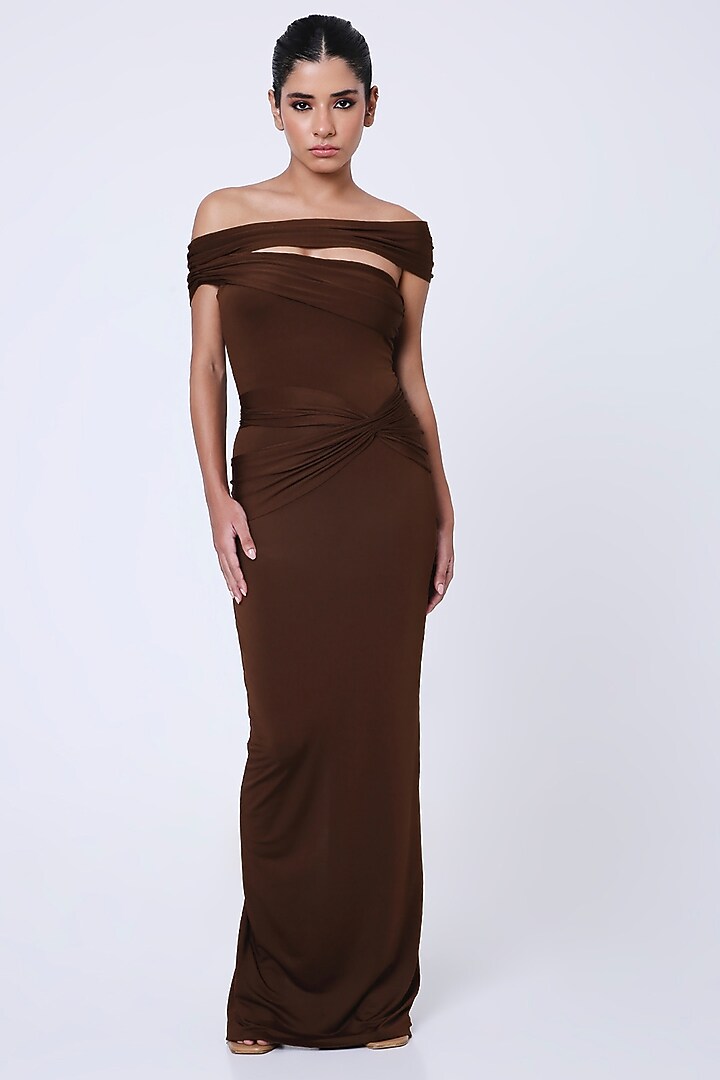 Maroon Lycra Cocktail Dress by Antithesis at Pernia's Pop Up Shop