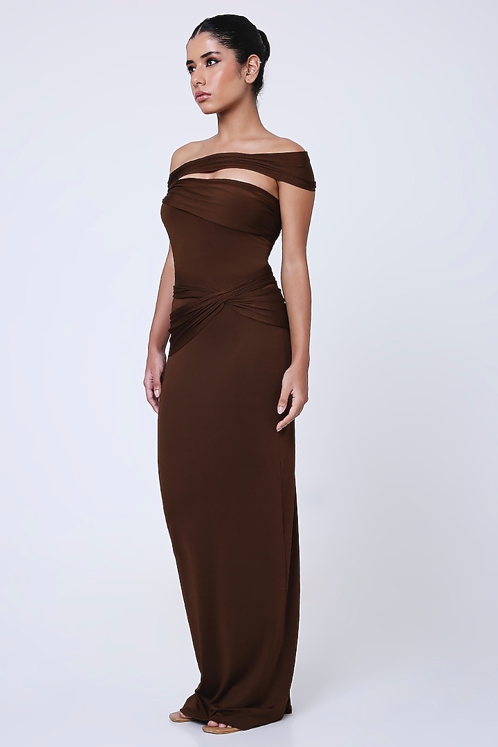 Maroon Lycra Cocktail Dress by Antithesis at Pernia's Pop Up Shop