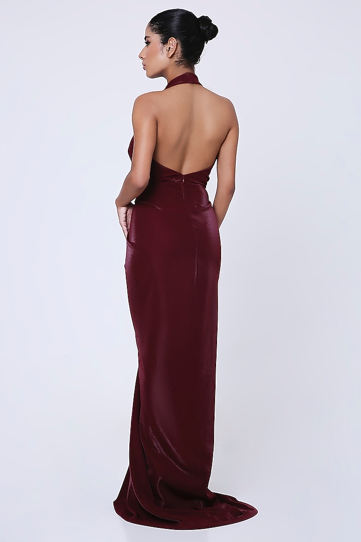 Metallic Maroon Shimmer Lycra Cocktail Dress by Antithesis at Pernia's Pop Up Shop