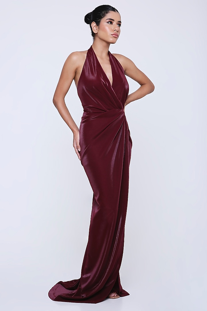 Metallic Maroon Shimmer Lycra Cocktail Dress by Antithesis at Pernia's Pop Up Shop