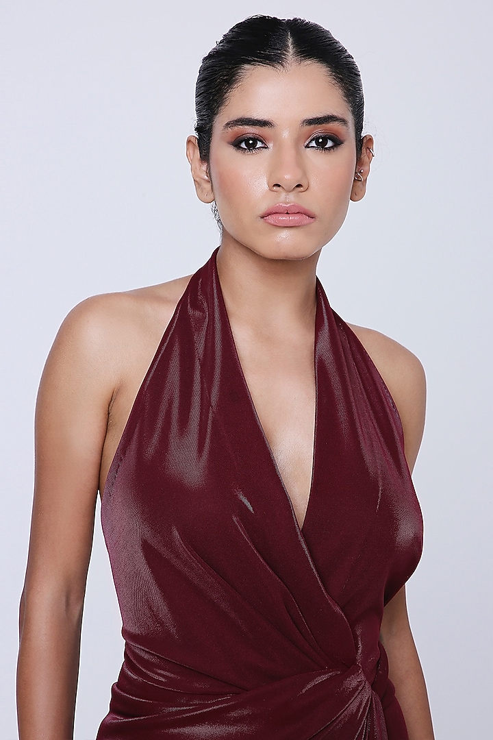 Metallic Maroon Shimmer Lycra Cocktail Dress by Antithesis at Pernia's Pop Up Shop