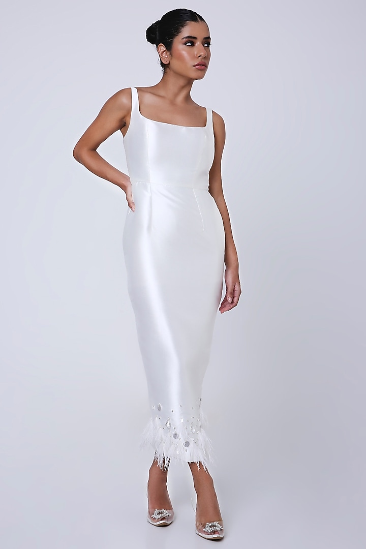 White Italian Silk Hand Embroidered Cocktail Dress by Antithesis at Pernia's Pop Up Shop