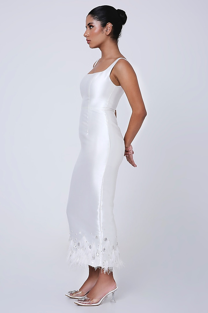 White Italian Silk Hand Embroidered Cocktail Dress by Antithesis at Pernia's Pop Up Shop