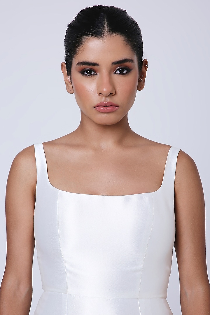 White Italian Silk Hand Embroidered Cocktail Dress by Antithesis at Pernia's Pop Up Shop