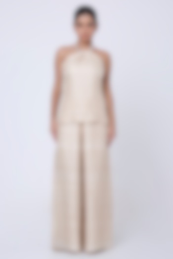 Beige Tussar Satin Georgette Co-Ord Set by Antithesis at Pernia's Pop Up Shop
