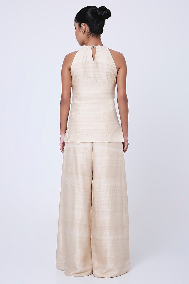Beige Tussar Satin Georgette Co-Ord Set by Antithesis at Pernia's Pop Up Shop